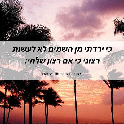 Picture 06 - הבשורה על־פי יוחנן 6:38 HEB - כי ירדתי מן השמים לא לעשות - Bible Verse Picture
