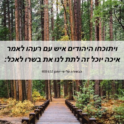 Picture 06 - הבשורה על־פי יוחנן 6:52 HEB - ויתוכחו היהודים איש עם - Bible Verse Picture