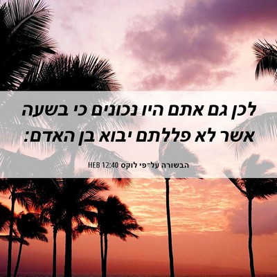 Picture 06 - הבשורה על־פי לוקס 12:40 HEB - לכן גם אתם היו נכונים כי - Bible Verse Picture
