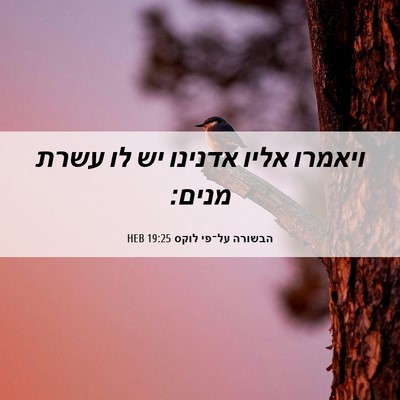 Picture 06 - הבשורה על־פי לוקס 19:25 HEB - ויאמרו אליו אדנינו יש לו - Bible Verse Picture