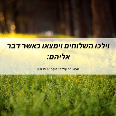 Picture 06 - הבשורה על־פי לוקס 19:32 HEB - וילכו השלוחים וימצאו כאשר - Bible Verse Picture
