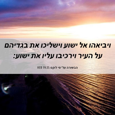 Picture 06 - הבשורה על־פי לוקס 19:35 HEB - ויביאהו אל ישוע וישליכו את - Bible Verse Picture