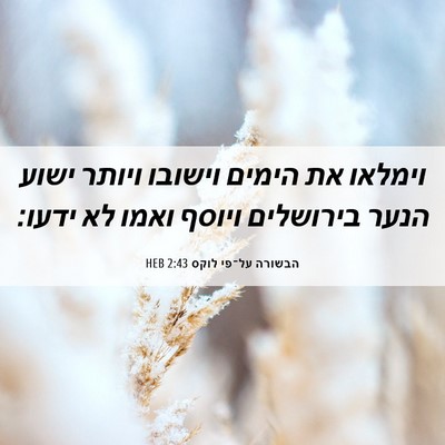 Picture 06 - הבשורה על־פי לוקס 2:43 HEB - וימלאו את הימים וישובו - Bible Verse Picture