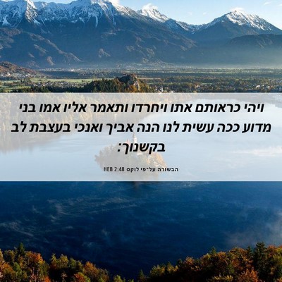 Picture 06 - הבשורה על־פי לוקס 2:48 HEB - ויהי כראותם אתו ויחרדו - Bible Verse Picture