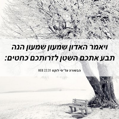 Picture 06 - הבשורה על־פי לוקס 22:31 HEB - ויאמר האדון שמעון שמעון - Bible Verse Picture