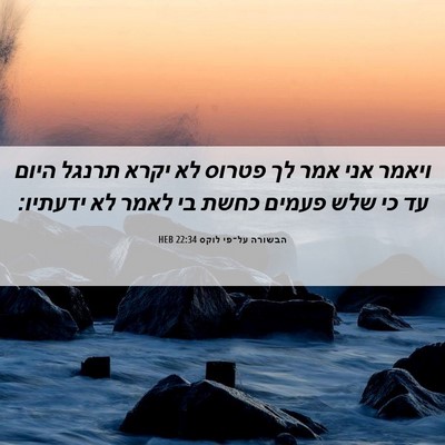 Picture 06 - הבשורה על־פי לוקס 22:34 HEB - ויאמר אני אמר לך פטרוס לא - Bible Verse Picture