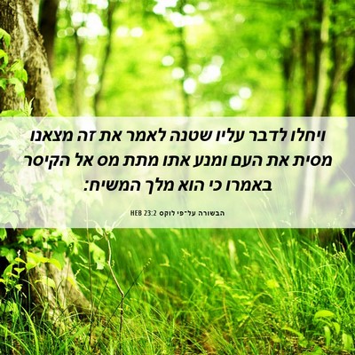 Picture 06 - הבשורה על־פי לוקס 23:2 HEB - ויחלו לדבר עליו שטנה לאמר - Bible Verse Picture