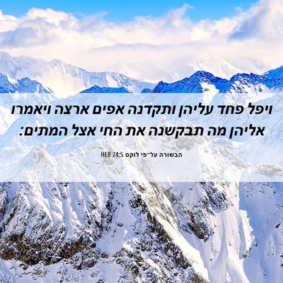 Picture 06 - הבשורה על־פי לוקס 24:5 HEB - ויפל פחד עליהן ותקדנה אפים - Bible Verse Picture
