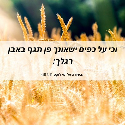 Picture 06 - הבשורה על־פי לוקס 4:11 HEB - וכי על כפים ישאונך פן תגף - Bible Verse Picture