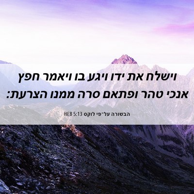 Picture 06 - הבשורה על־פי לוקס 5:13 HEB - וישלח את ידו ויגע בו ויאמר - Bible Verse Picture