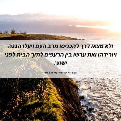 Picture 06 - הבשורה על־פי לוקס 5:19 HEB - ולא מצאו דרך להכניסו מרב - Bible Verse Picture