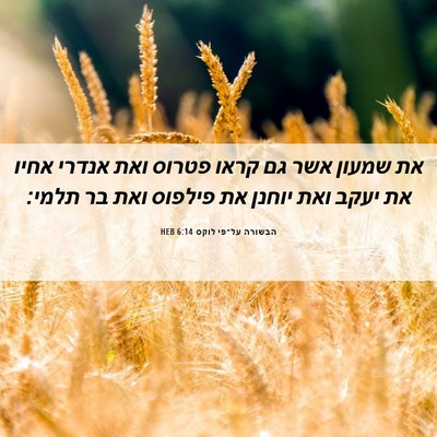 Picture 06 - הבשורה על־פי לוקס 6:14 HEB - את שמעון אשר גם קראו פטרוס - Bible Verse Picture