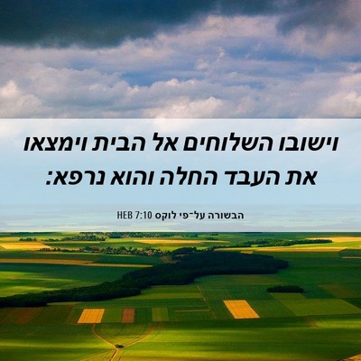 Picture 06 - הבשורה על־פי לוקס 7:10 HEB - וישובו השלוחים אל הבית - Bible Verse Picture