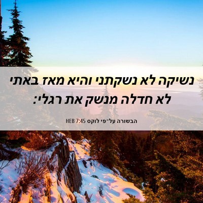 Picture 06 - הבשורה על־פי לוקס 7:45 HEB - נשיקה לא נשקתני והיא מאז - Bible Verse Picture
