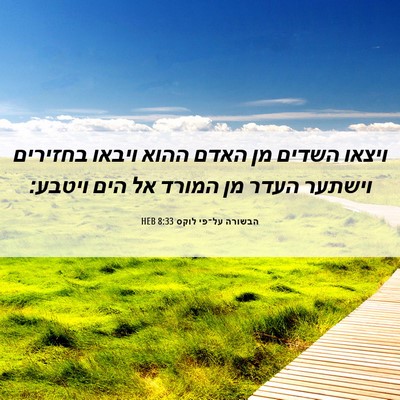Picture 06 - הבשורה על־פי לוקס 8:33 HEB - ויצאו השדים מן האדם ההוא - Bible Verse Picture