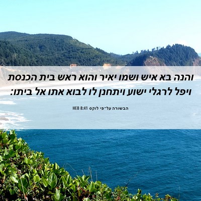 Picture 06 - הבשורה על־פי לוקס 8:41 HEB - והנה בא איש ושמו יאיר והוא - Bible Verse Picture