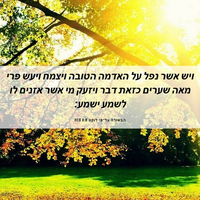 Picture 06 - הבשורה על־פי לוקס 8:8 HEB - ויש אשר נפל על האדמה הטובה - Bible Verse Picture