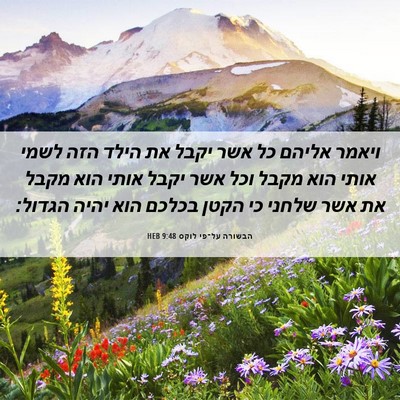 Picture 06 - הבשורה על־פי לוקס 9:48 HEB - ויאמר אליהם כל אשר יקבל את - Bible Verse Picture