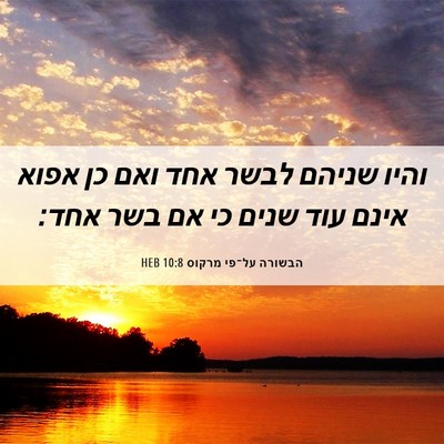 Picture 06 - הבשורה על־פי מרקוס 10:8 HEB - והיו שניהם לבשר אחד ואם כן - Bible Verse Picture