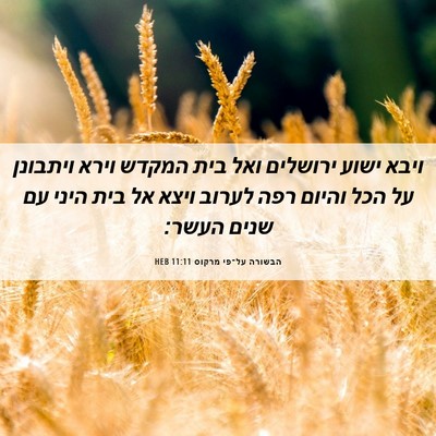 Picture 06 - הבשורה על־פי מרקוס 11:11 HEB - ויבא ישוע ירושלים ואל בית - Bible Verse Picture