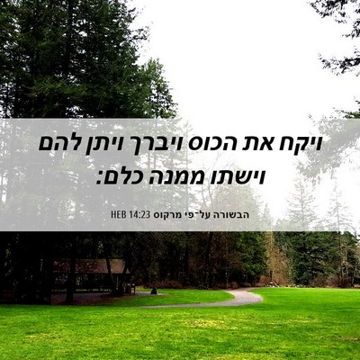 Picture 06 - הבשורה על־פי מרקוס 14:23 HEB - ויקח את הכוס ויברך ויתן להם - Bible Verse Picture