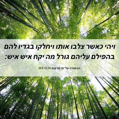Picture 06 - הבשורה על־פי מרקוס 15:24 HEB - ויהי כאשר צלבו אותו ויחלקו - Bible Verse Picture