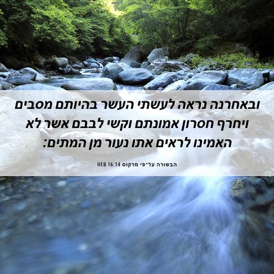 Picture 06 - הבשורה על־פי מרקוס 16:14 HEB - ובאחרנה נראה לעשתי העשר - Bible Verse Picture