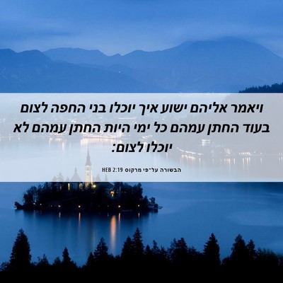 Picture 06 - הבשורה על־פי מרקוס 2:19 HEB - ויאמר אליהם ישוע איך יוכלו - Bible Verse Picture