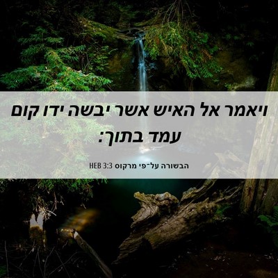 Picture 06 - הבשורה על־פי מרקוס 3:3 HEB - ויאמר אל האיש אשר יבשה ידו - Bible Verse Picture