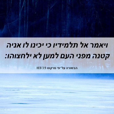 Picture 06 - הבשורה על־פי מרקוס 3:9 HEB - ויאמר אל תלמידיו כי יכינו - Bible Verse Picture