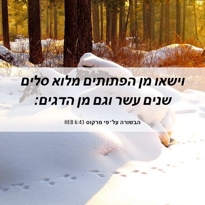Picture 06 - הבשורה על־פי מרקוס 6:43 HEB - וישאו מן הפתותים מלוא סלים - Bible Verse Picture