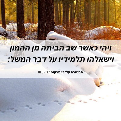 Picture 06 - הבשורה על־פי מרקוס 7:17 HEB - ויהי כאשר שב הביתה מן ההמון - Bible Verse Picture