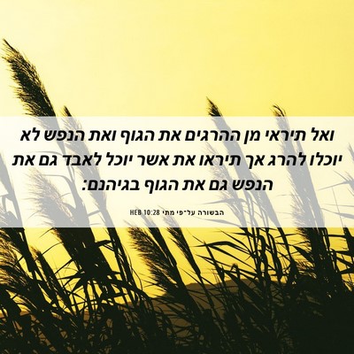 Picture 06 - הבשורה על־פי מתי 10:28 HEB - ואל תיראי מן ההרגים את הגוף - Bible Verse Picture