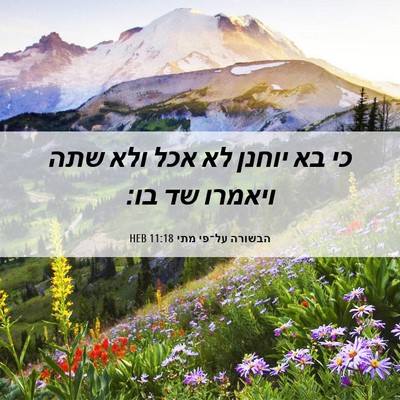 Picture 06 - הבשורה על־פי מתי 11:18 HEB - כי בא יוחנן לא אכל ולא שתה - Bible Verse Picture