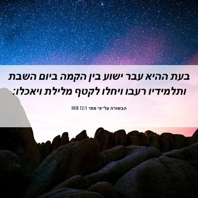 Picture 06 - הבשורה על־פי מתי 12:1 HEB - בעת ההיא עבר ישוע בין הקמה - Bible Verse Picture