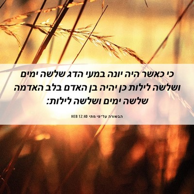 Picture 06 - הבשורה על־פי מתי 12:40 HEB - כי כאשר היה יונה במעי הדג - Bible Verse Picture