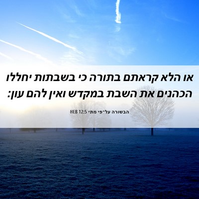 Picture 06 - הבשורה על־פי מתי 12:5 HEB - או הלא קראתם בתורה כי - Bible Verse Picture