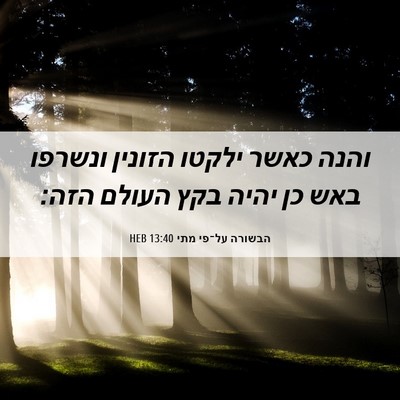Picture 06 - הבשורה על־פי מתי 13:40 HEB - והנה כאשר ילקטו הזונין - Bible Verse Picture