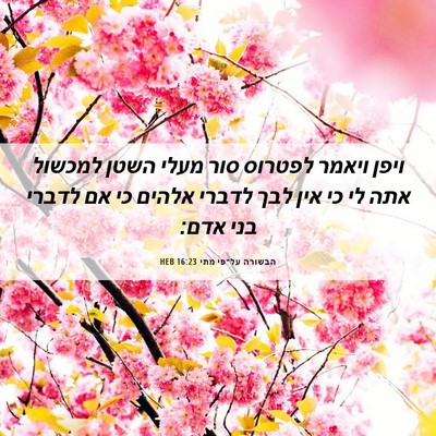 Picture 06 - הבשורה על־פי מתי 16:23 HEB - ויפן ויאמר לפטרוס סור מעלי - Bible Verse Picture