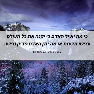 Picture 06 - הבשורה על־פי מתי 16:26 HEB - כי מה יועיל האדם כי יקנה את - Bible Verse Picture