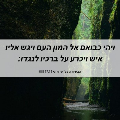 Picture 06 - הבשורה על־פי מתי 17:14 HEB - ויהי כבואם אל המון העם ויגש - Bible Verse Picture