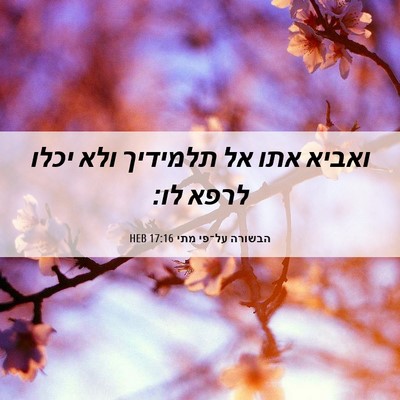 Picture 06 - הבשורה על־פי מתי 17:16 HEB - ואביא אתו אל תלמידיך ולא - Bible Verse Picture