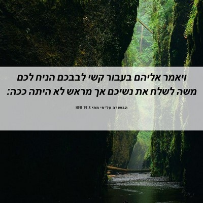 Picture 06 - הבשורה על־פי מתי 19:8 HEB - ויאמר אליהם בעבור קשי - Bible Verse Picture