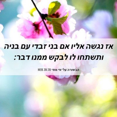 Picture 06 - הבשורה על־פי מתי 20:20 HEB - אז נגשה אליו אם בני זבדי עם - Bible Verse Picture
