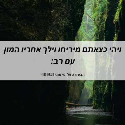 Picture 06 - הבשורה על־פי מתי 20:29 HEB - ויהי כצאתם מיריחו וילך - Bible Verse Picture