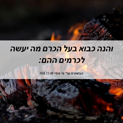 Picture 06 - הבשורה על־פי מתי 21:40 HEB - והנה כבוא בעל הכרם מה יעשה - Bible Verse Picture