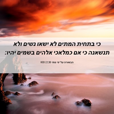 Picture 06 - הבשורה על־פי מתי 22:30 HEB - כי בתחית המתים לא ישאו נשים - Bible Verse Picture