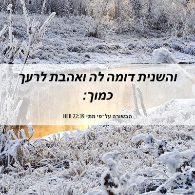 Picture 06 - הבשורה על־פי מתי 22:39 HEB - והשנית דומה לה ואהבת לרעך - Bible Verse Picture
