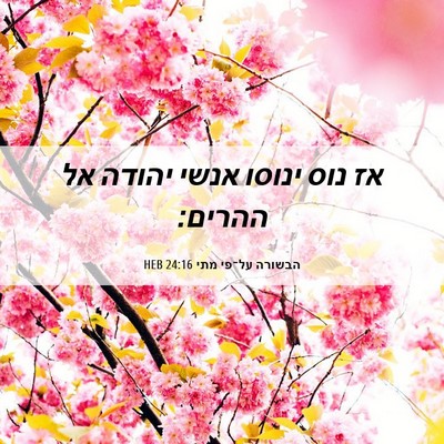 Picture 06 - הבשורה על־פי מתי 24:16 HEB - אז נוס ינוסו אנשי יהודה אל - Bible Verse Picture