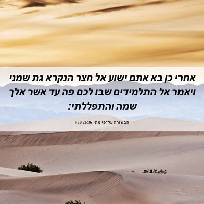 Picture 06 - הבשורה על־פי מתי 26:36 HEB - אחרי כן בא אתם ישוע אל חצר - Bible Verse Picture
